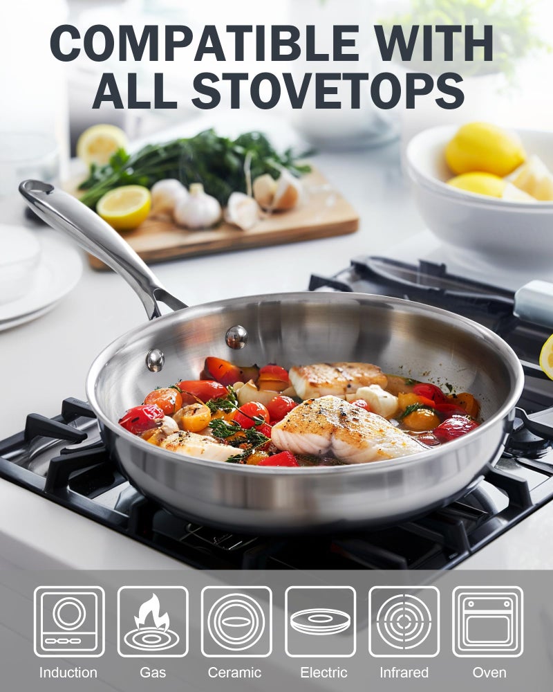 Cooks Standard Stainless Steel Frying Pan 12 Inch, Multi-Ply Full Clad Wok Stir-Fry Cooking Skillet Pans with Dome Lid, Stay-Cool Handle, Dishwasher Safe, Oven Safe 500Â°F, Silver - Image 3